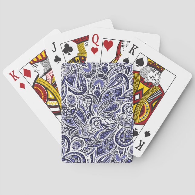 Cute blue white paisley patterns design playing cards (Back)