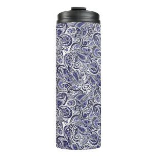 Cute blue white paisley patterns design thermal tumbler