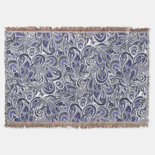 Cute blue white paisley patterns design throw blanket