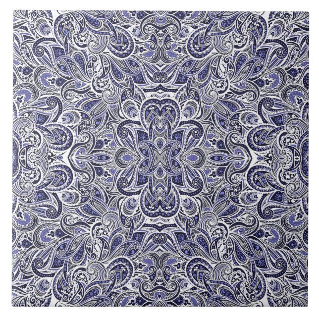 Cute blue white paisley patterns design tile (Front)