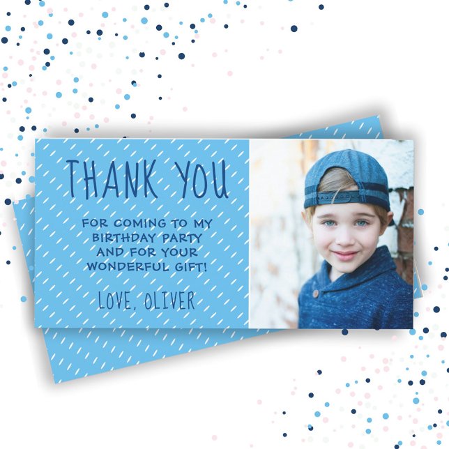 Cute Blue White Pattern Boy Photo Birthday  Thank You Card (Creator Uploaded)