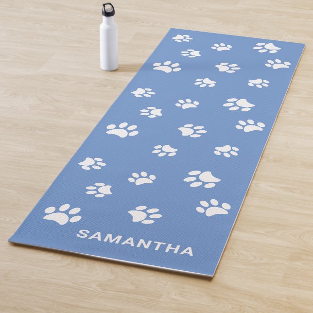 Cute Blue White Paw Prints Custom Yoga Mat (In Situ)