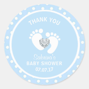 Cute Blue White Polka Dot Feet Boy Baby Shower Classic Round Sticker