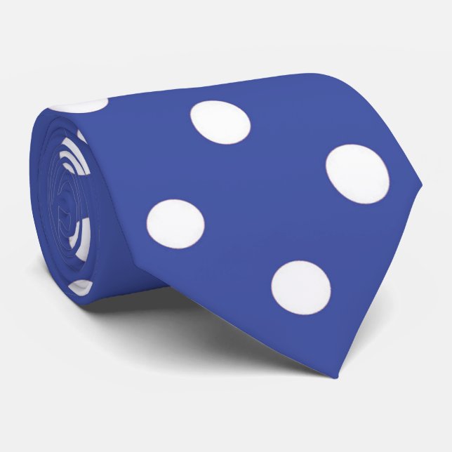Cute blue white polka dot pattern tie (Rolled)