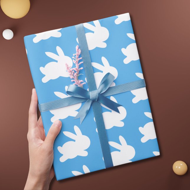 Cute Blue White Rabbit Pattern Wrapping Paper (Creator Uploaded)
