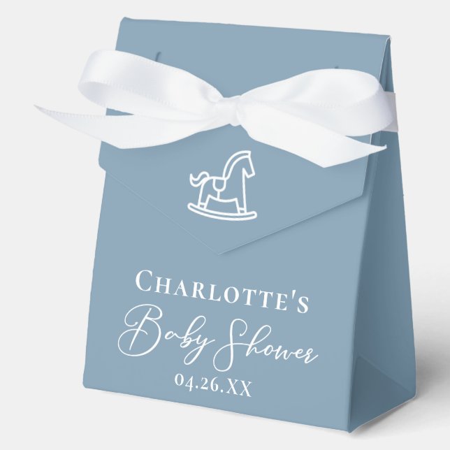 Cute Blue White Rocking Horse Baby Shower Favour Box (Front)