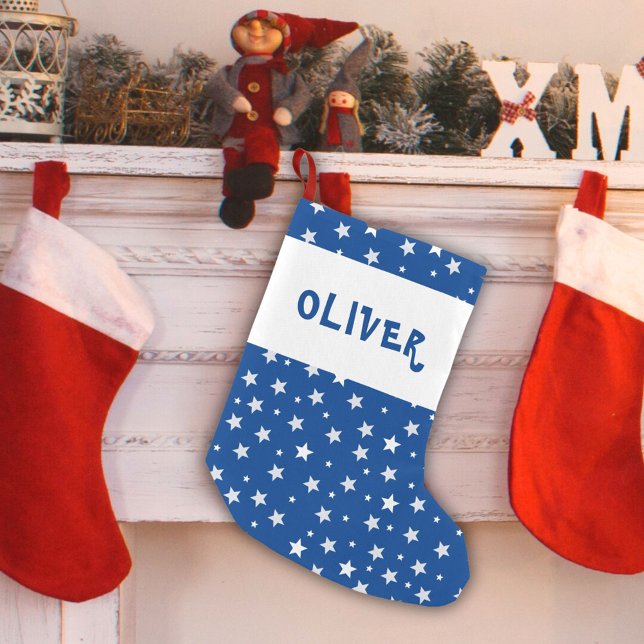 Cute Blue White Star Pattern Small Christmas Stocking (Creator Uploaded)