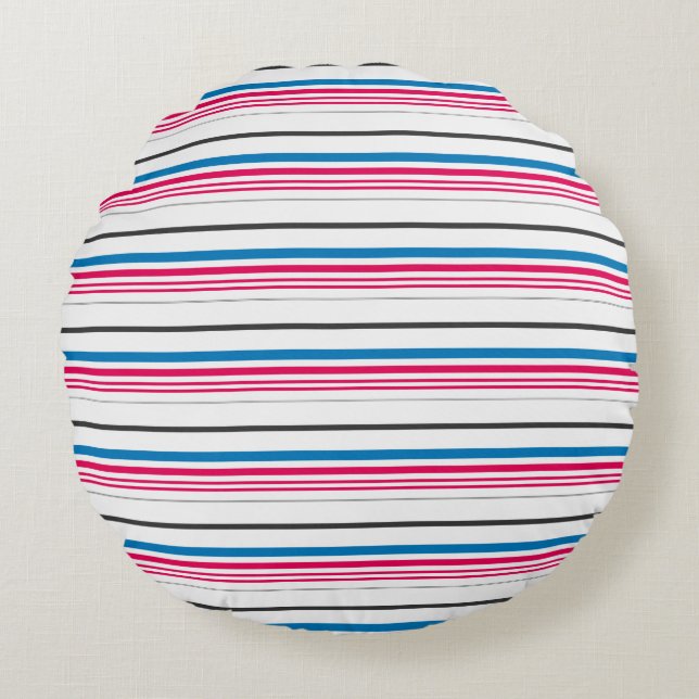 Cute blue white stripes round cushion (Front)