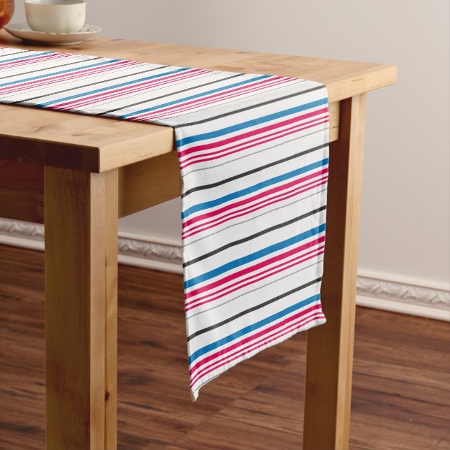 Cute blue white stripes short table runner (In Situ)