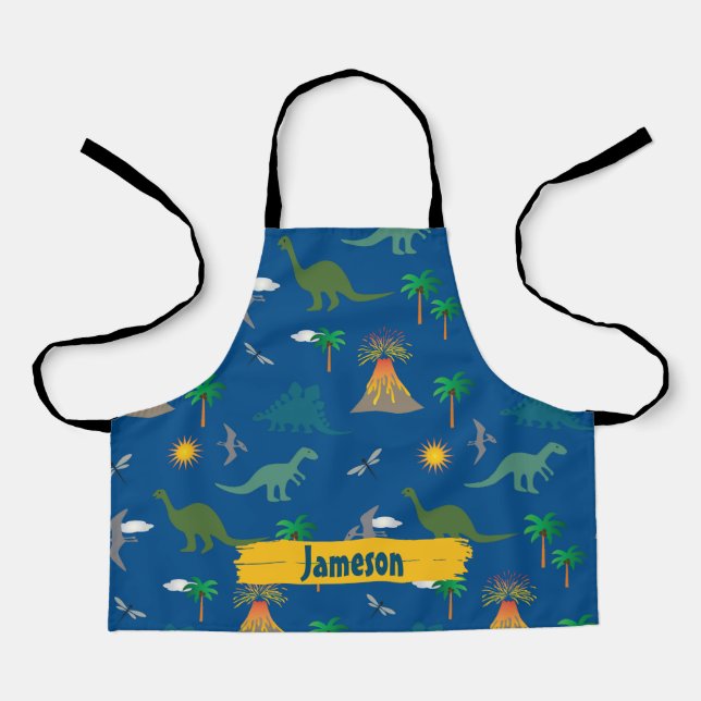 Cute Blue Wildlife Dinosaur Pattern Personalised Apron (Front)