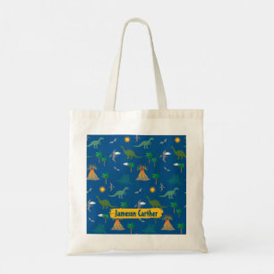 Cute Blue Wildlife Dinosaur Pattern Personalised Tote Bag