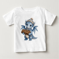 Cute Blue Winter Baby Dragon with Firewood Kids