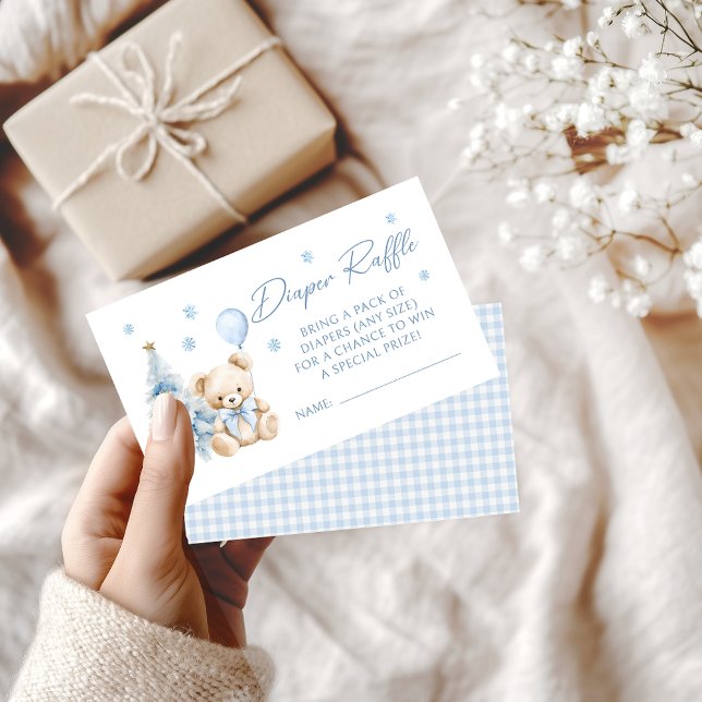 Cute Blue Winter Teddy Bear Baby Boy Diaper Raffle Enclosure Card (Creator Uploaded)