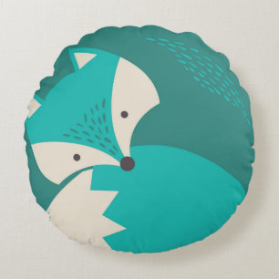 Cute Blue Wolf Cartoon Round Pillow for Kids