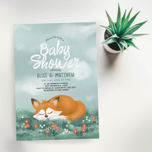 Cute Blue Woodland Fox Blue Boys Baby Shower Invitation