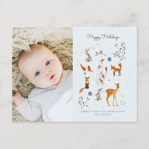 Cute blue woodland wonders animals deer & fox holiday postcard