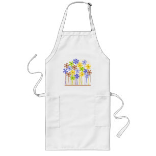 Cute blue yellow brown simple flowers drawing  long apron