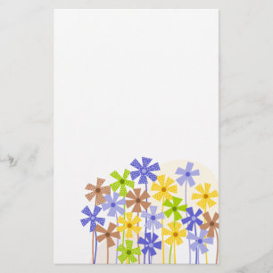 Cute blue yellow brown simple flowers drawing stationery