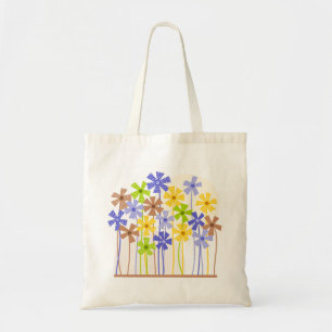 Cute blue yellow brown simple flowers drawing tote bag