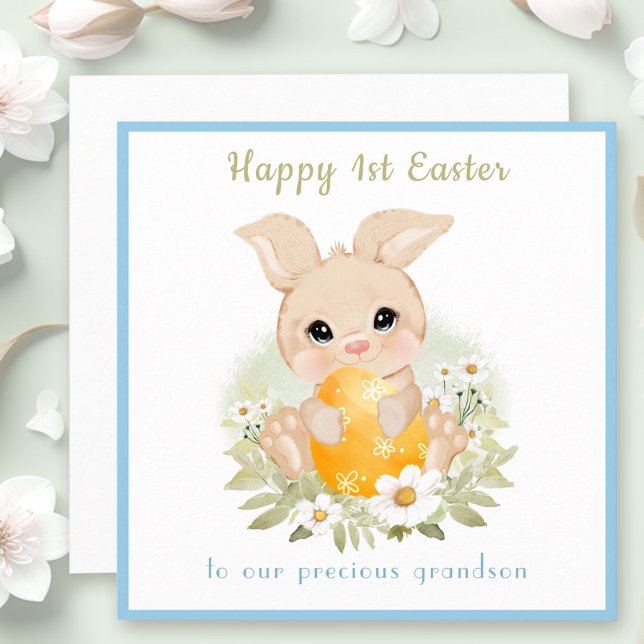 Cute Blue Yellow Bunny Grandson 1st Easter Card (Cute Blue Yellow Bunny Grandson 1st Easter Card)
