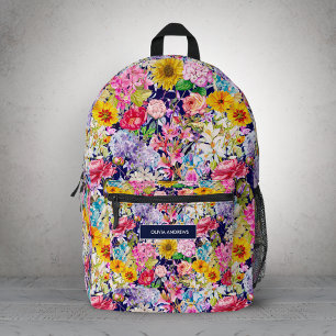 Cute blue yellow elegant Floral pattern monogram Printed Backpack