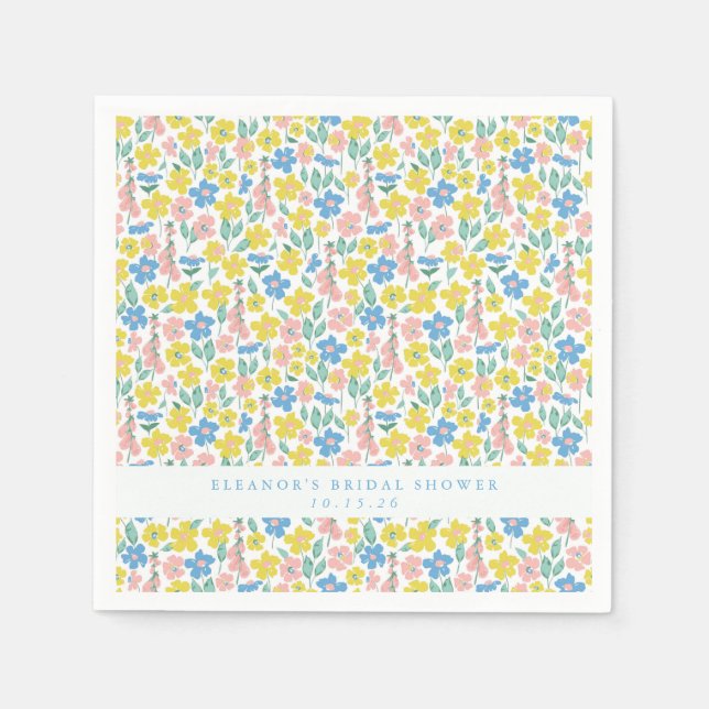 Cute Blue Yellow Floral Custom Bridal Shower   Napkin (Front)