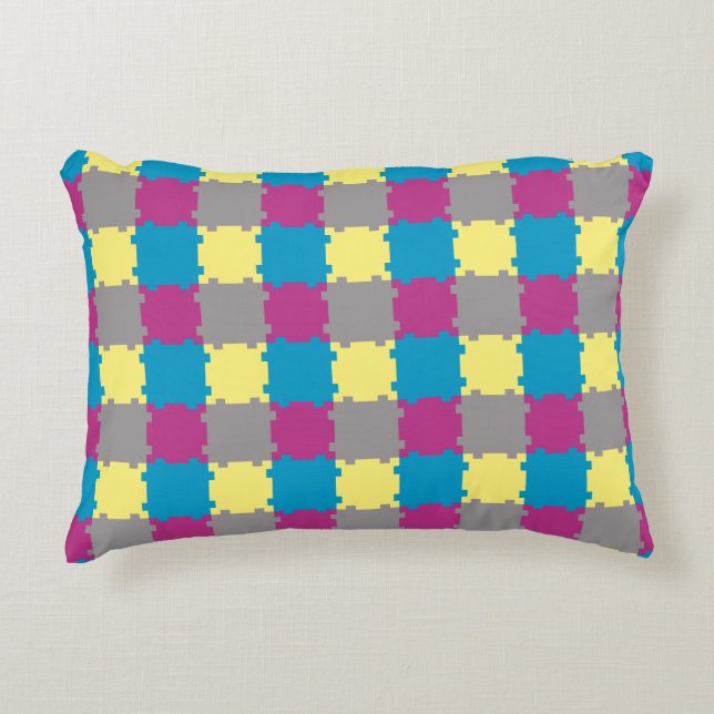 Cute Blue Yellow Purple Grey Puzzle Like Pattern  Decorative Cushion (Front)