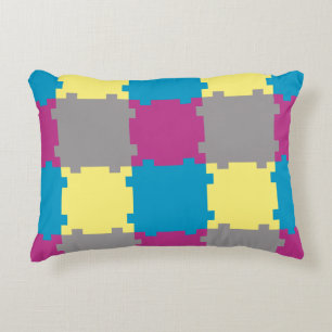 Cute Blue Yellow Purple Grey Puzzle Like Pattern  Decorative Cushion
