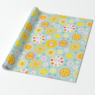 Cute Blue Yellow Sunshine Wrapping Paper