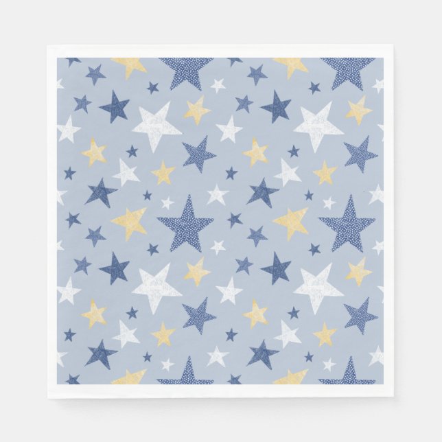 Cute Blue & Yellow Winter Stars Napkin (Front)