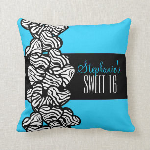 Cute Blue zebra heart Sweet 16 Birthday Pillow