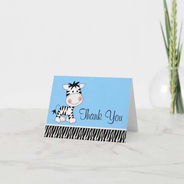 Cute Blue Zebra Thank You Cards (Front)