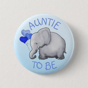 Cute BlueBalloon Elephant Baby Shower Auntie-to-Be 6 Cm Round Badge
