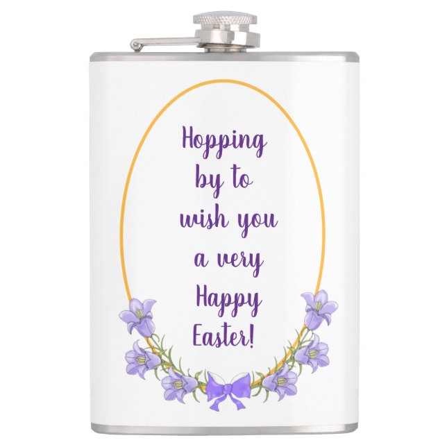 Cute Bluebell flowers holiday wreaths  Easter Hip Flask (Front)