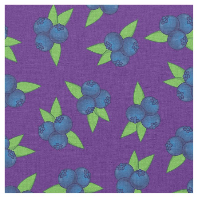 Cute Blueberries Fruit Kids Fabric (Close Up)