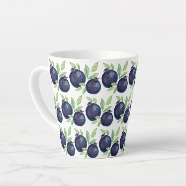 Cute Blueberries Watercolor Art Hand-painted Latte Mug (Left Angle)
