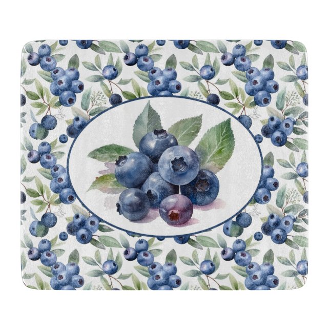 Cute Blueberries Watercolor Cutting Board (Front)