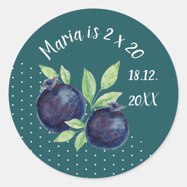 Cute Blueberries Watercolor Hand-painted Classic Round Sticker (Front)