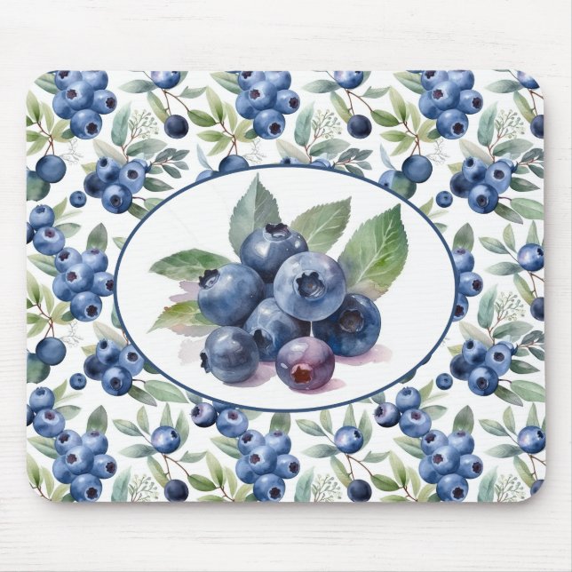 Cute Blueberries Watercolor Mouse Mat (Front)