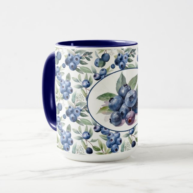 Cute Blueberries Watercolor Mug (Front Left)