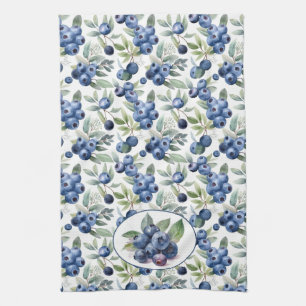 Cute Blueberries Watercolor  Tea Towel