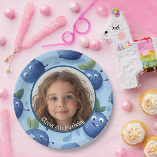 Cute blueberry Custom photo and name Paper Plate
