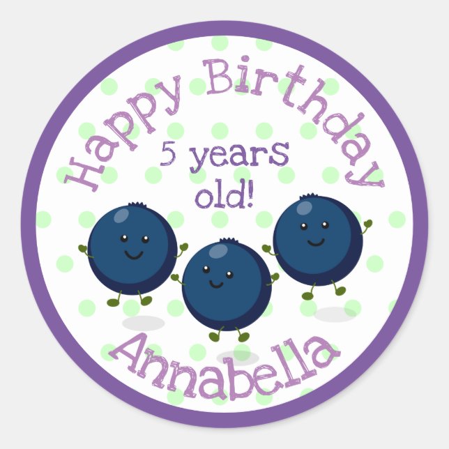 Cute blueberry friends cartoon illustration classic round sticker (Front)