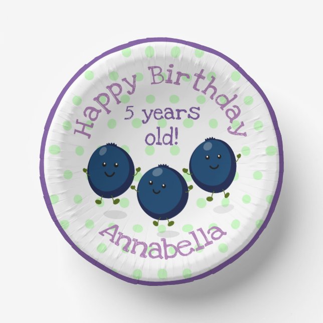 Cute blueberry friends cartoon illustration paper plate (Front)