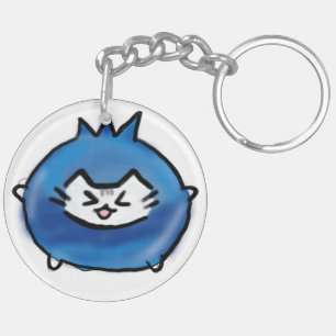 Cute blueberry hand drawn cat key ring