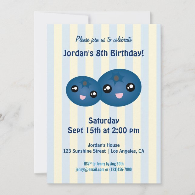 Cute Blueberry Kids Birthday Party Invitation (Front)