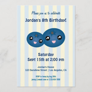 Cute Blueberry Kids Birthday Party Invitation
