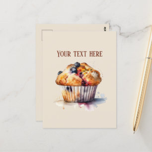 Cute blueberry muffin add text postcard