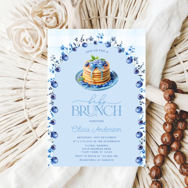 Cute Blueberry Pancake Baby Brunch Baby Shower Invitation (Creator Uploaded)