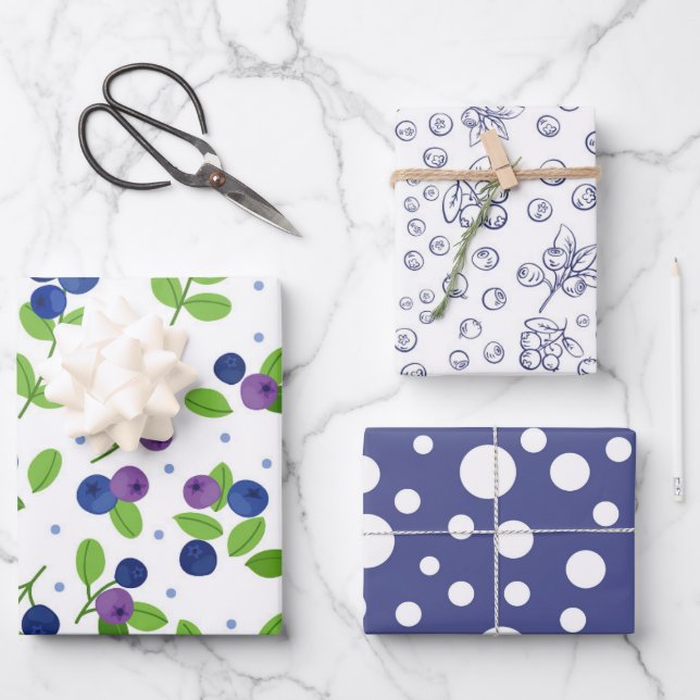 cute blueberry pattern party wrapping paper sheet (Front)